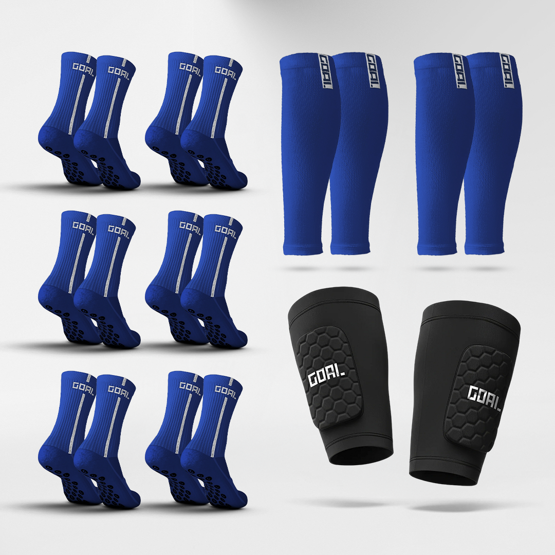 ESPINILLERAS INTEGRADAS + x6 GRIP SOCKS + x2 MANGAS PARA PANTORRILLAS
