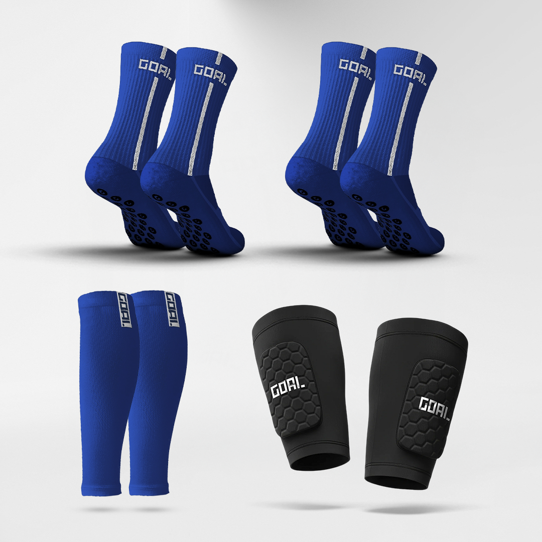 GRIP SOCKS X2 + ESPINILLERAS BUILT IN + MANGA PARA PANTORRILLAS