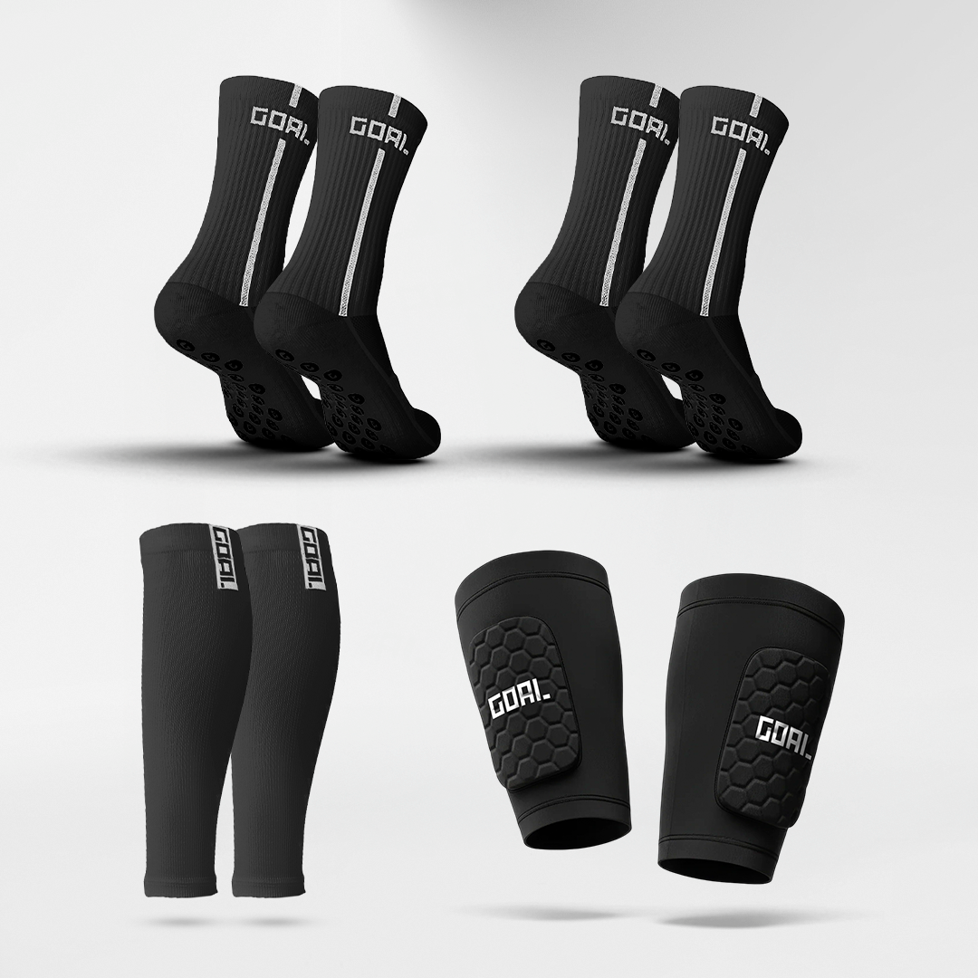 GRIP SOCKS X2 + ESPINILLERAS BUILT IN + MANGA PARA PANTORRILLAS